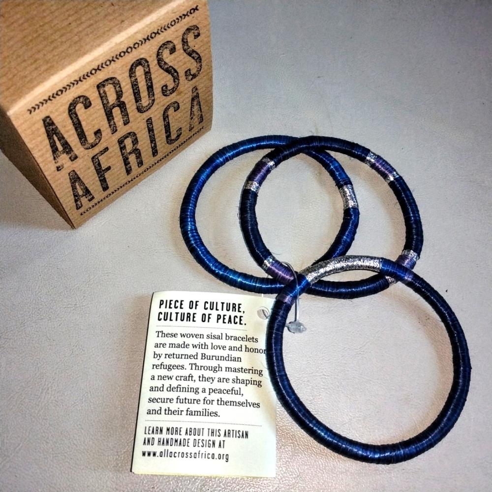 Across Africa - Three Woven Sisal Bangle Bracelets in Original Packaging